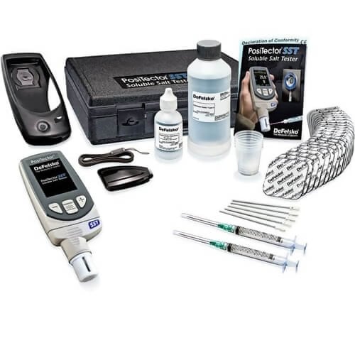 DeFelsko SSTKITL3 PosiTector SST Soluble Salt Tester Latex Patch Advanced Kit with PosiTector Advanced Gage Body, PosiTector SST Probe, Latex Adhesive Patch (25), Syringe and Needle (2), 250 ml DI Water, Cup (5), Hard-shell Carrying Case