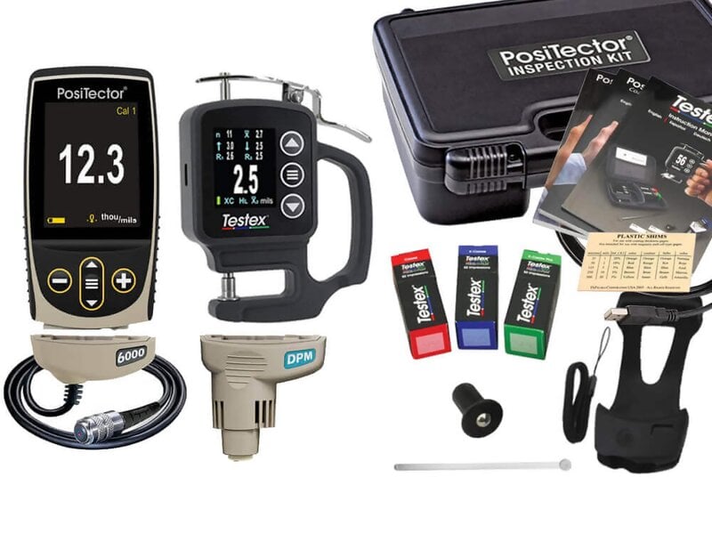 Defelsko KITFTS1RT PosiTector Inspection Kit with Standard Gauge Body, 6000-FTS Cabled Ferrous Coating Thickness Probe, DPM Environmental Probe and Testex RTKIT Digital Micrometer Kit