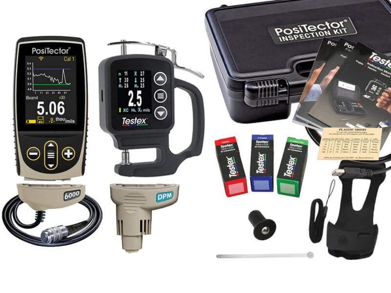 Defelsko KITFTS3RT PosiTector Inspection Kit with Advanced Gauge Body, 6000-FTS Cabled Ferrous Coating Thickness Probe, DPM Environmental Probe and Testex RTKIT Digital Micrometer Kit